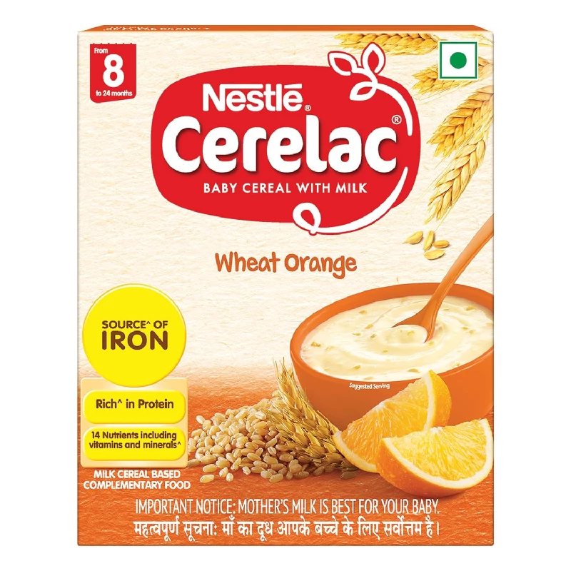 Nestle Cerelac Baby Cereal with Milk with Wheat Orange From 8 to 24 Months Stage 2, 300 g-1.webp
